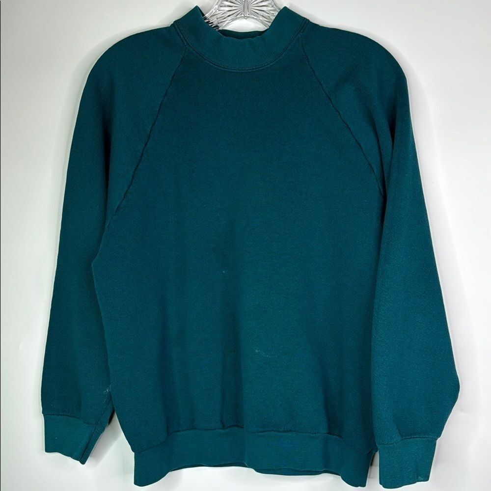 Vintage Fruit Of The Loom Raglan Sleeve Blank Teal Green Sweatshirt Large